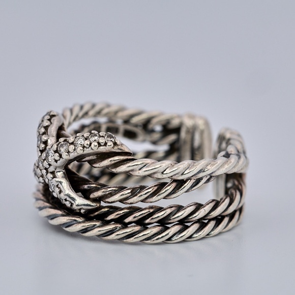 David Yurman Diamond Crossover Cable Ring Sterling Silver - Picture 8 of 10